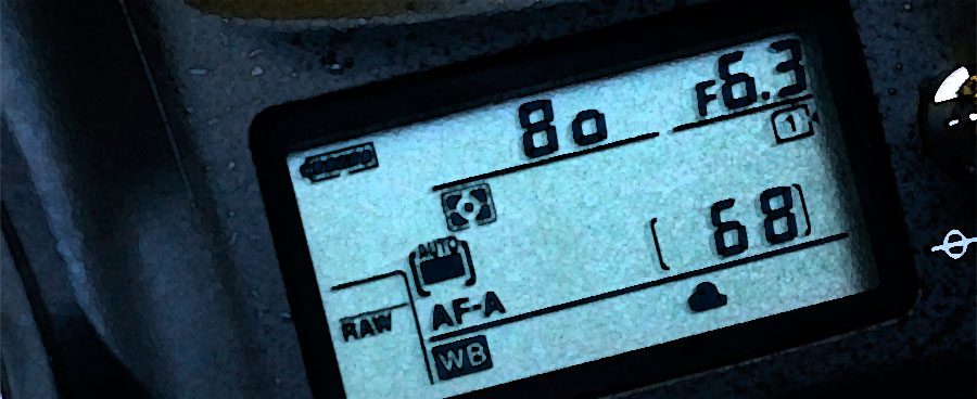 Shutter speed displayed on top LCD of a Nikon D610 DSLR