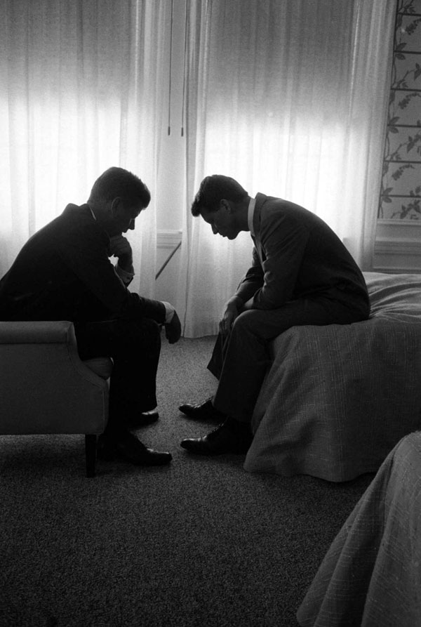 JFK and Bobby in a Los Angeles hotel suite by Hank Walker.