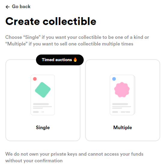 Create single or multiple NFT collectible on Rarible