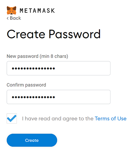Create password for MetaMask