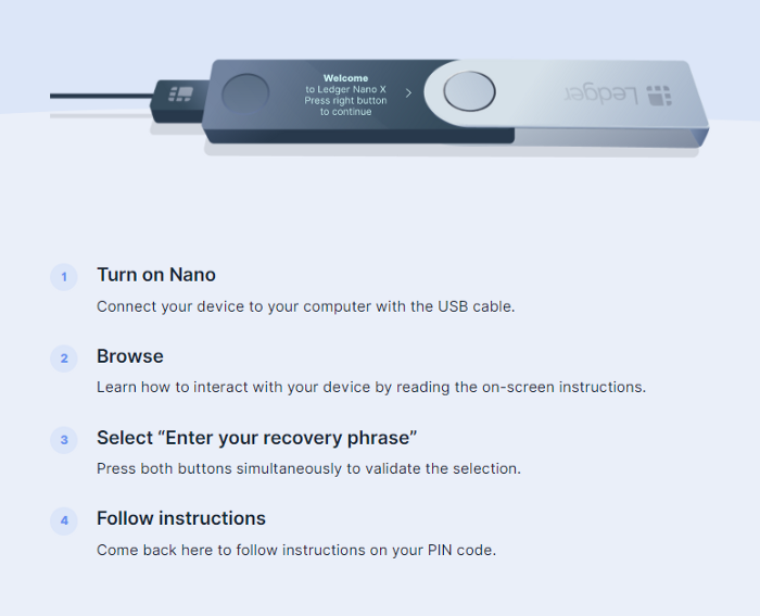Connect and turn on Ledger