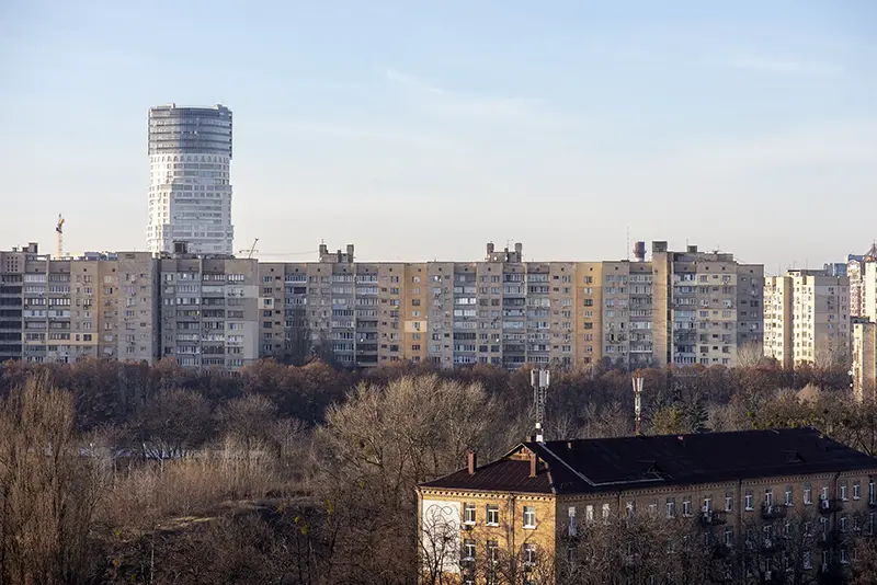 Various buildings in Kyiv, Ukraine, 2019.