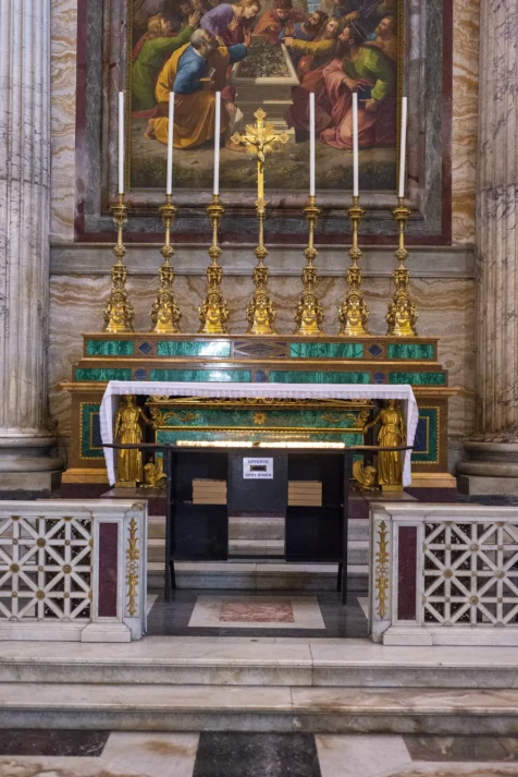 An altar at the Baslica of St. Paul Outside the Walls in Rome, Italy, 2022.