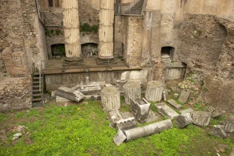 Ancient column ruins in Rome, Italy, 2022.