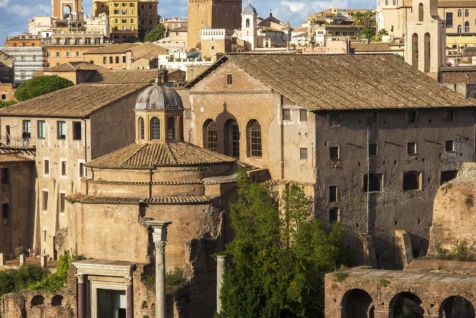 Assorted buildings at Forum Romanum in Rome, Italy, 2022.