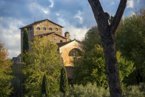 Buildings and trees on a sunny afternoon in Rome, Italy, 2022.