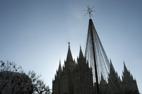 Christmas decorations in Temple Square, Salt Lake City, Utah, 2008.