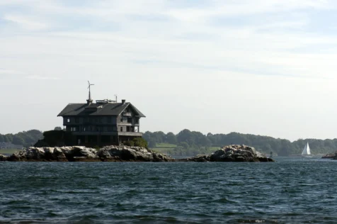 The famous Clingstone House on the rocks in Narragansetty Bay, Rhode Island, 2014.