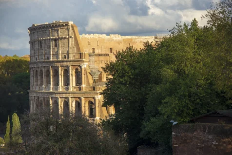 The Colosseum and surrounding area on a sunny afternoon in Rome, Italy, 2022.