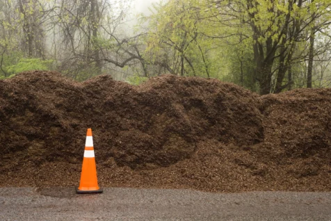 A cone and mulch at a condominium complex in Valley Cottage, New York, 2016.