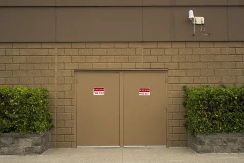 A fire exit at Walmart in Monroe, New York, 2016.