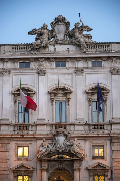 A government building at dusk in Rome, Italy, 2022.