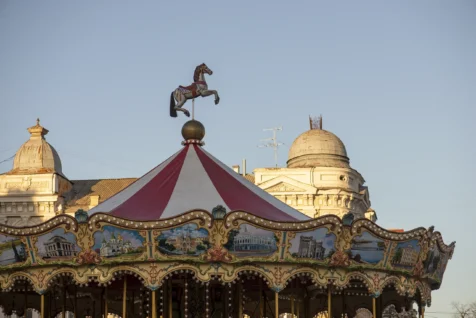 A horse atop a carousel in Kyiv, Ukraine, 2019.