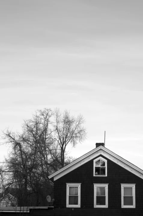 A house at dusk in New City, New York, 2014.