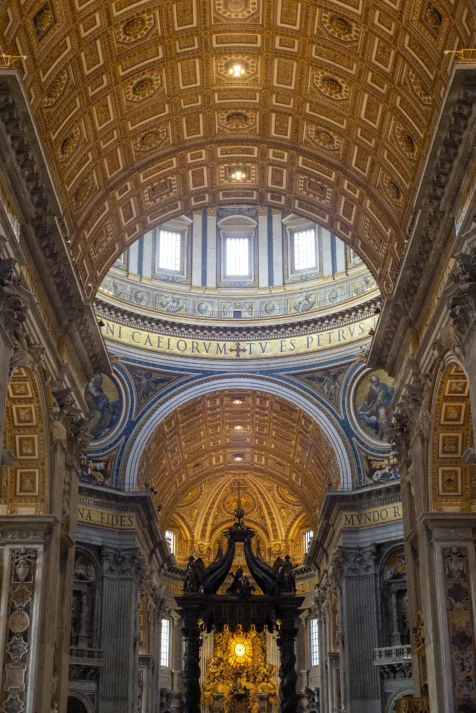 Grand interior of St. Peter's Basilica in Vatican City, 2022.