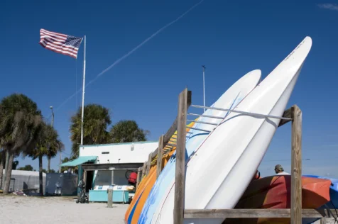 A kayak rental on the beach in Dunedin, Florida, 2008.