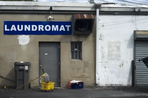 The back entrance of a laundromat in Tappan, New York, 2015.