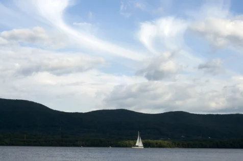 A lone sailboat on the Hudson River, 2012.