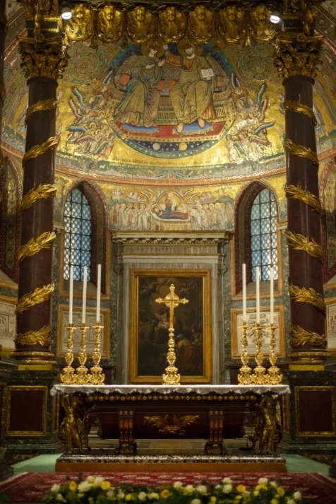 The main altar at the Basilica of Santa Maria Maggiore in Rome, Italy, 2022.