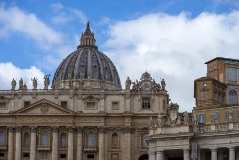 St. Peter's Basilica on a sunny afternoon in the Vatican, 2022.