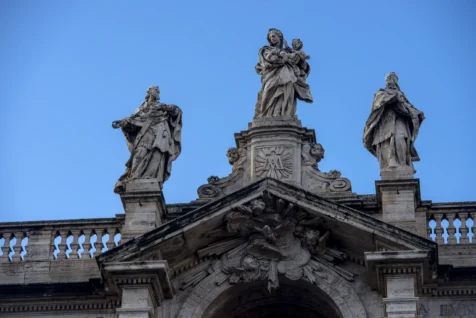 Statues outside the Basilica of Maria Maggiore in Rome, Italy, 2022.