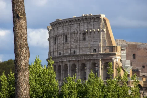 Trees, bushes and the Colosseum in Rome, Italy, 2022.
