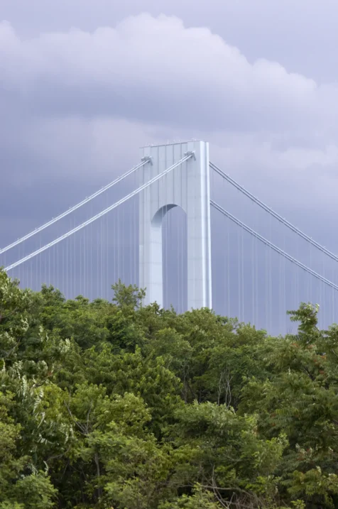 The Verrazano-Narrows bridge on a cloudy afternoon in Staten Island, New York, 2014.