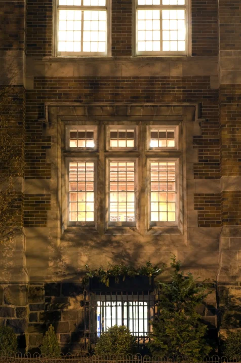 Long exposure of a brick building at night in Nyack, New York, 2014.