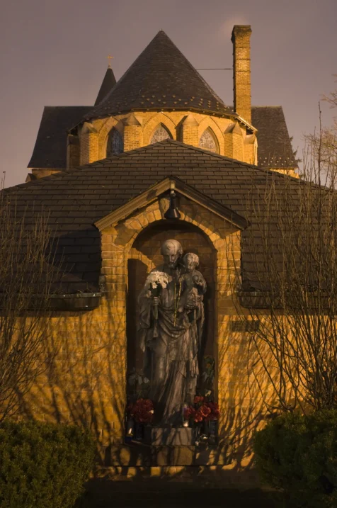 Long exposure of a statue at St. Ann’s Catholic Church at night in Nyack, New York, 2013.