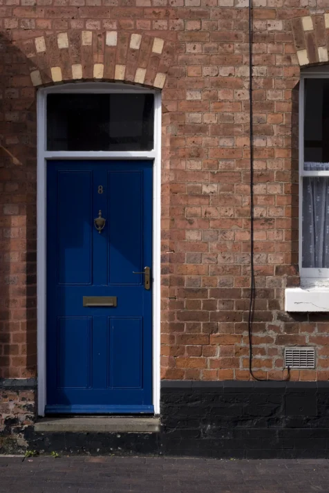 A dark blue door in Chester, England, 2017.