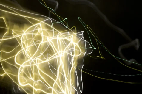 Unintentional long exposure of lights on a house at night in Chapin, South Carolina, 2008.