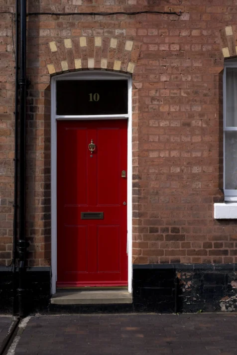 A red door in Chester, England, 2017.