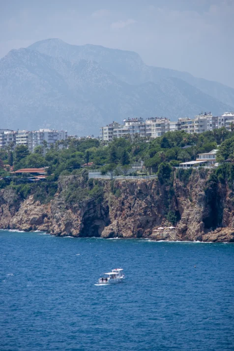 Scuba divers on a boat in the Mediterranean Sea, Antalya, Turkey, 2023.