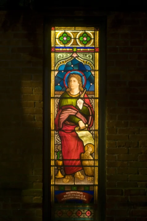 Stained glass window at a church in Nyack, New York, 2013.