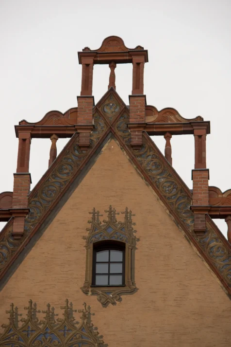 A unique brick building in Ulm, Germany, 2023.