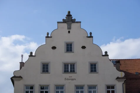 A uniquely-shaped building in Lindau, Germany, 2023.
