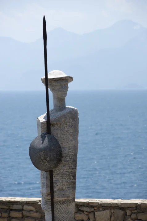 A warrior statue nea the sea in Antalya, Turkey, 2023.