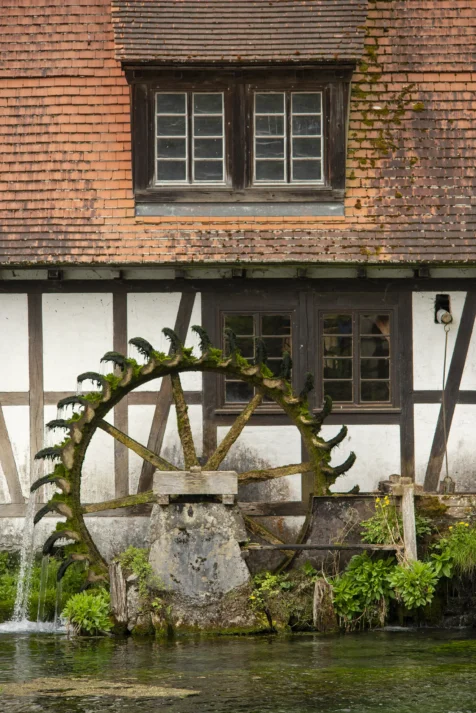 The water mill at the Blautopf Well in Blaubeuren, Germany, 2023.