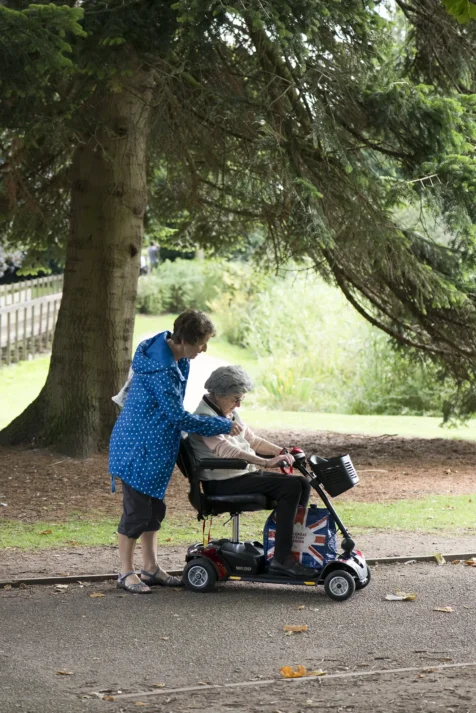 A couple women in a park in Chester, England, 2017.