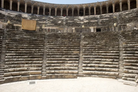The seats in the Aspendos Theatre in Turkey, 2024.