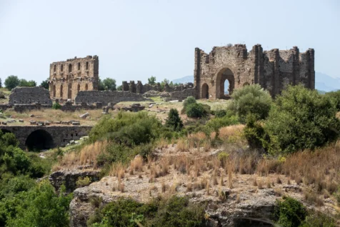 Assorted building ruins in Aspendos, Turkey, 2024.