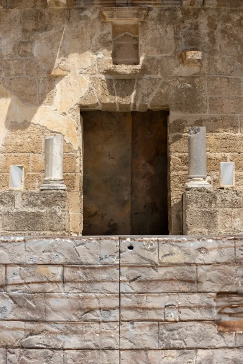 A doorway and columns at the Roman theatre in Aspendos, Turkey, 2024.