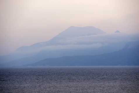 Mountains and the Mediterranean Sea at dusk in Antalya, Turkey, 2024.