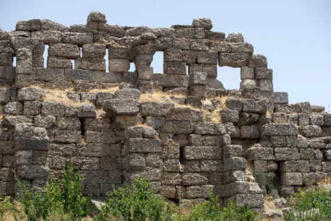 Ancient rock wall in Side, Turkey, 2024.