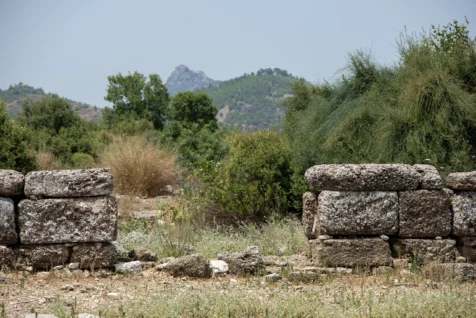 Rock wall and landscape in Aspendos, Turkey, 2024.