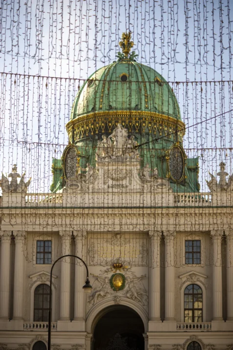 The Spanish Riding School through holiday lights in Vienna, Austria, 2023,