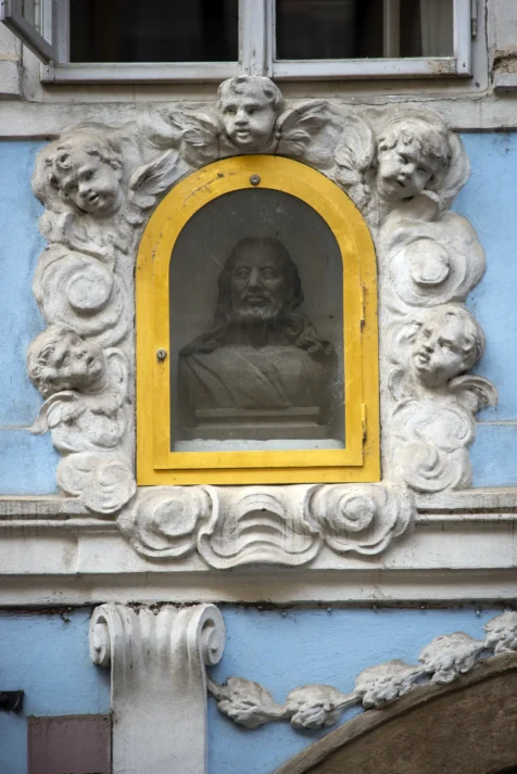 A bust of a long-haird man in Prague, Czech Republic.