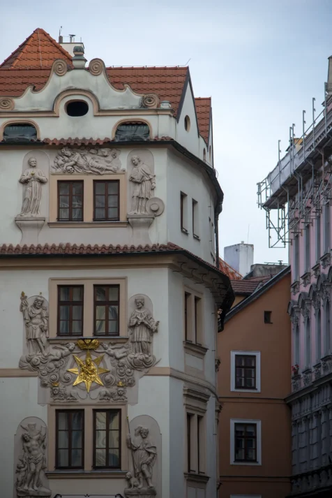 Ornate building exterior in Prague, Czech Republic.