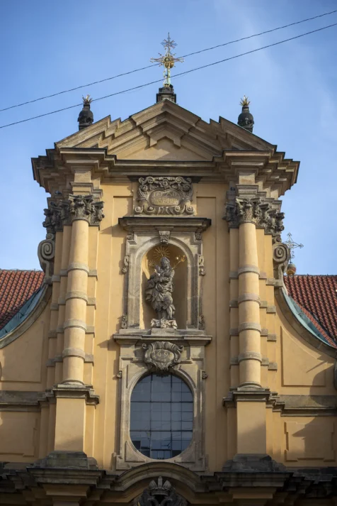 Ornate church facade in Prague, Czech Republic.