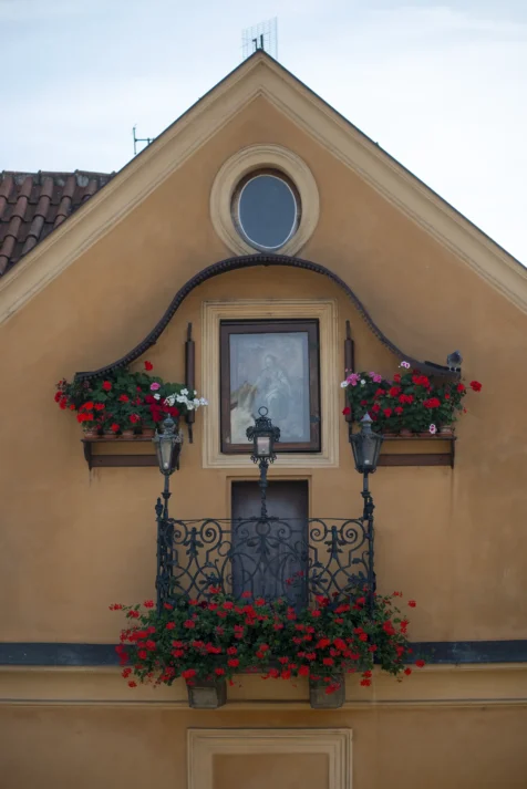 A small balcony and flowers in Prague, Czech Republic.